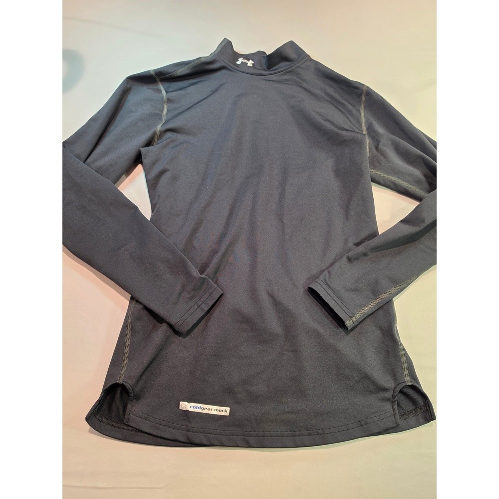 Under Armour ColdGear Mock Neck Fitted Long Sleeve Shirt Black Mens Small SM